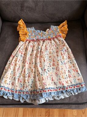 Matilda Jane Cream Alphabet Print Dress with Ruffle Sleeves